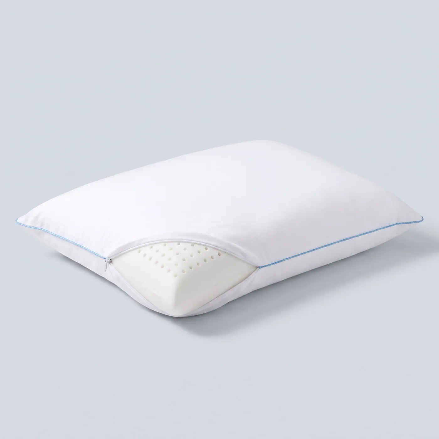 Elite Memory Foam Water Pillow with blue corded edge on a light background